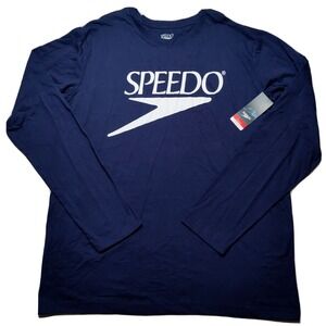 Speedo Men 2XL Speedo Logo Navy Crew‎ Neck Long Sleeve T-Shirt NEW